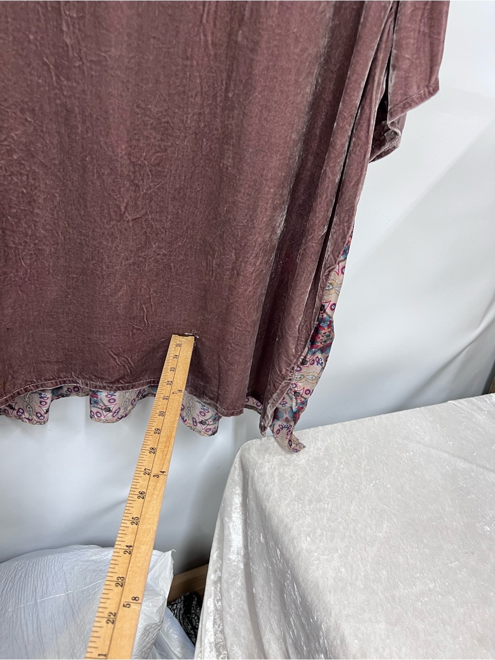Johnny Was Dusty Mauve mixed media silk blend velvet velour Tunic XL FLAWED - Picture 10 of 13